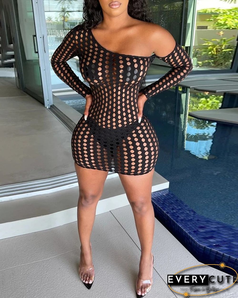 Cutout Long Sleeve One Shoulder Cover Up Dress
