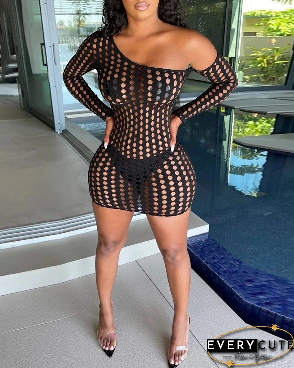 Cutout Long Sleeve One Shoulder Cover Up Dress