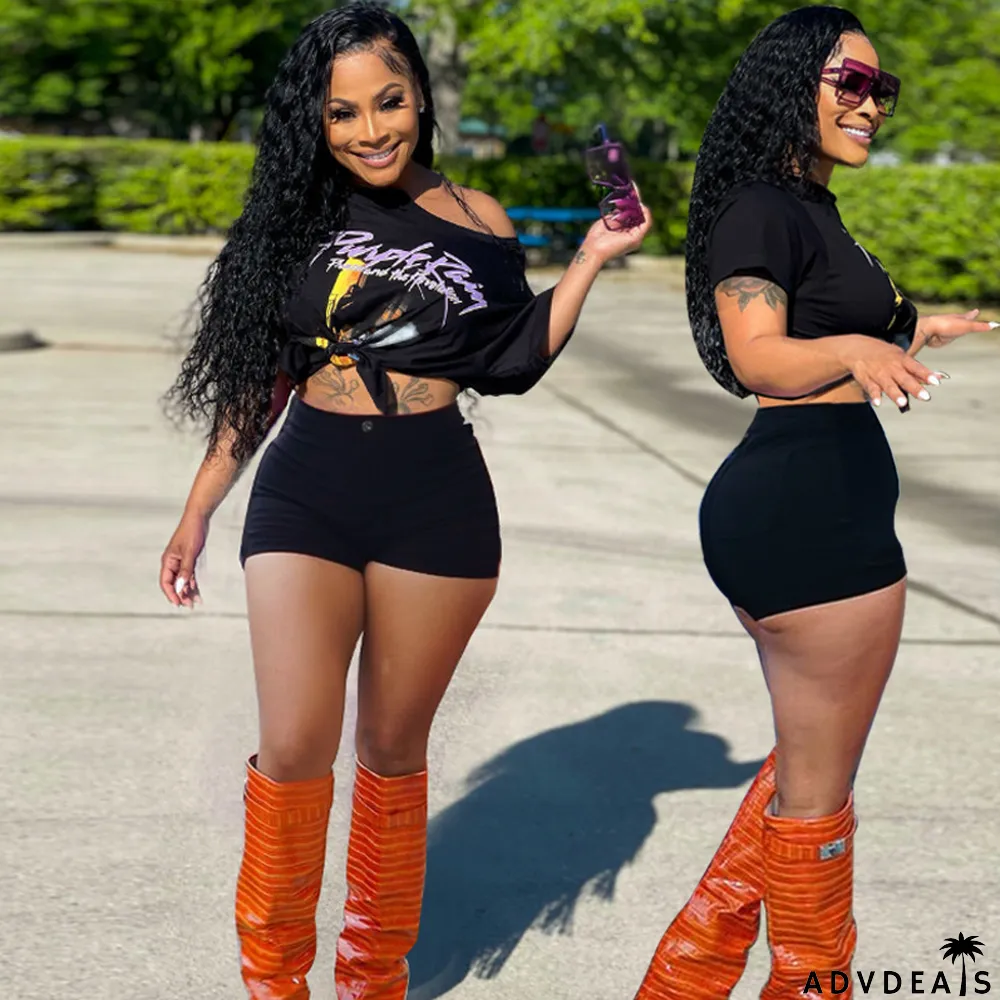 Casual Print Shorts Sports Suit