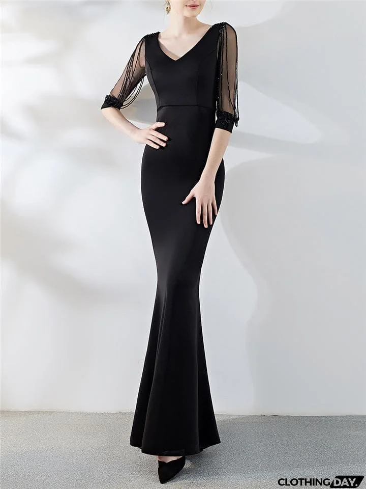 Gorgeous Fitted Waist Mermaid Maxi Vintage Evening Gowns