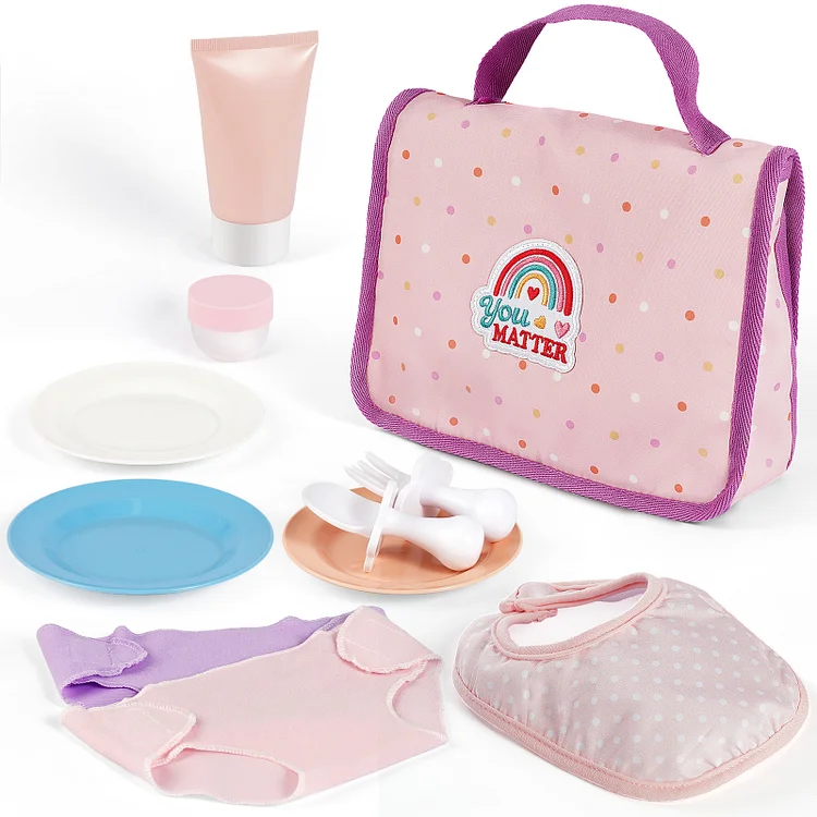 [90Days Lowest Price]Pink and Purple Rainbow Polka Dot Play House Toys for Reborn Baby 11-pcs