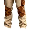 Men's Vintage Khaki Waffle Work Multi-Pocket Suede Reinforcements Cargo Pants by Inlyline