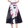 New Style Women's Summer Pleated Skirt Ladies Casual Elastic Waist Cartoon Print A-Line Long Skirt Fashion Clothes One Si Acid