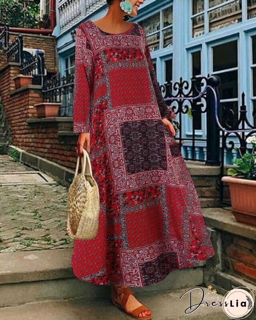 Floral Printed  Holiday Dresses Shift Daytime Maxi Dresses