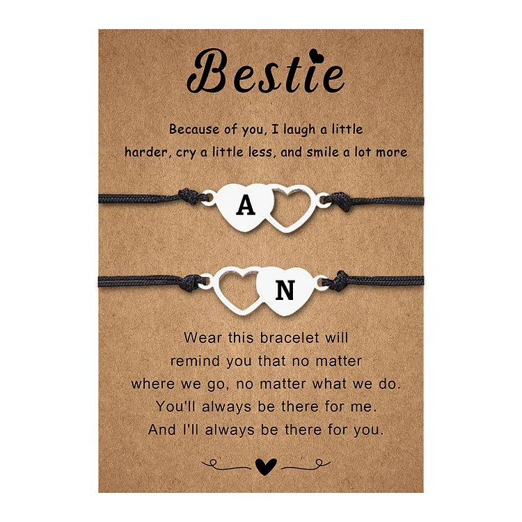 Personalized Bestie Heart-Shaped Bracelet Set Engraved 2 Letters Bracelets Stainless Steel Adjustable Bracelet Gift for Bestie