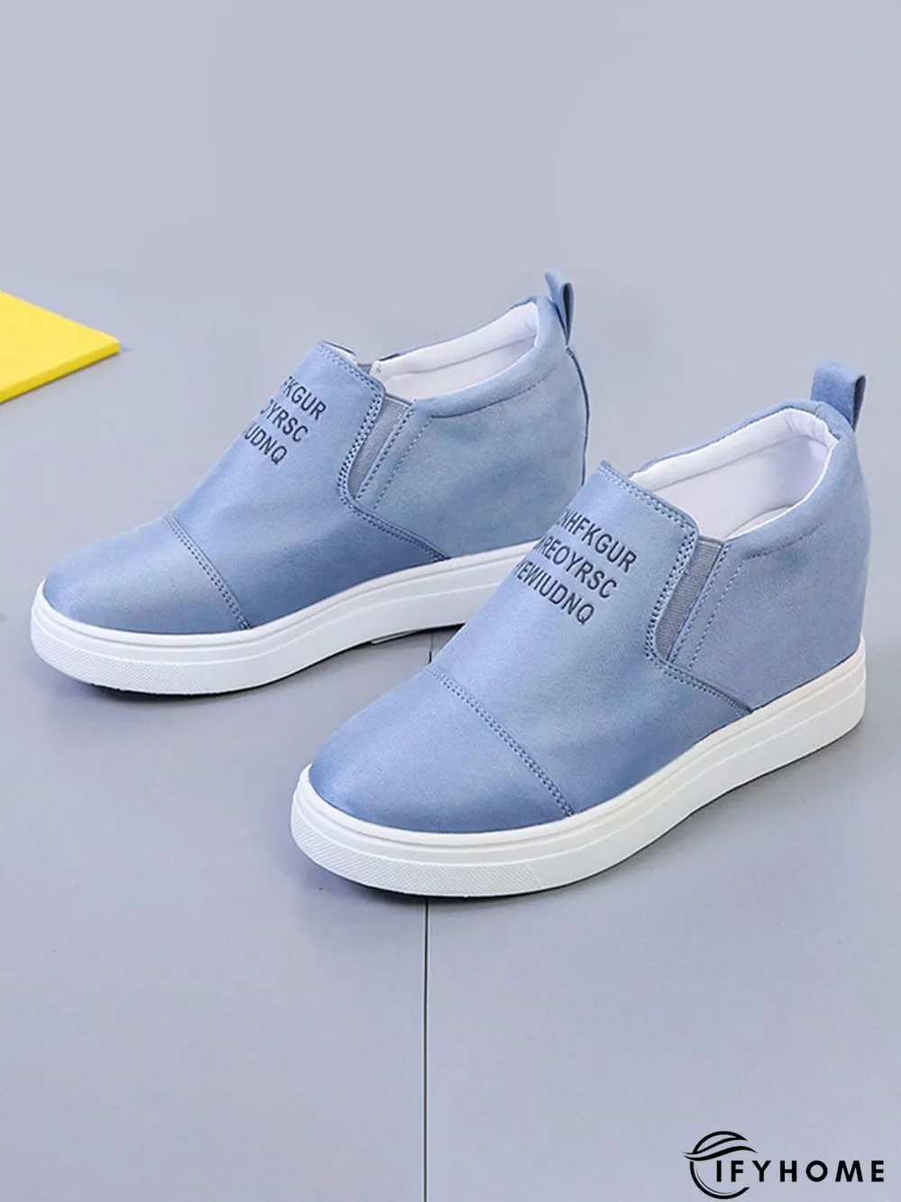 Letter Stitching Inner Heightening Round Toe Wedges | IFYHOME