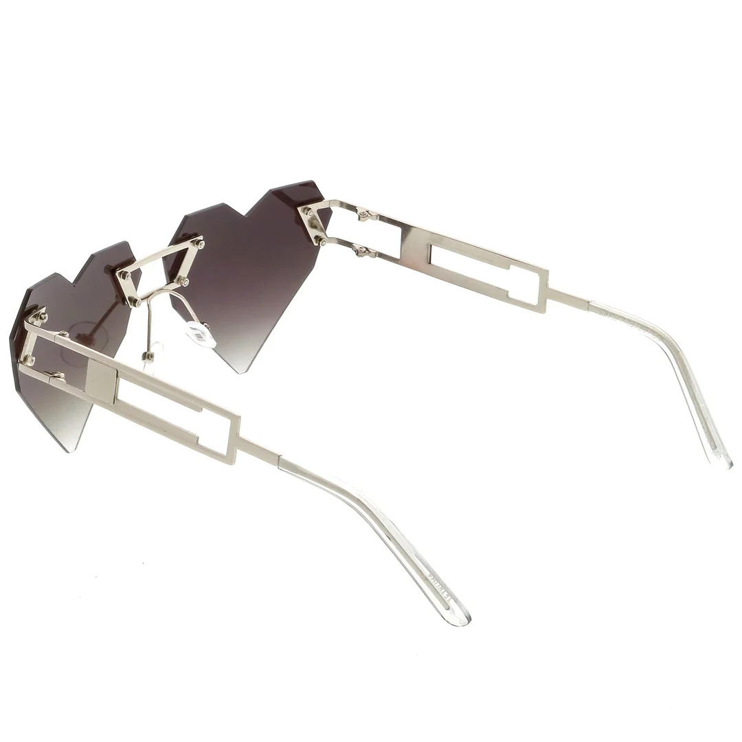 Oversize Laser Cut Heart glasses With Metal Arms Rivet Tinted Lens 60mm