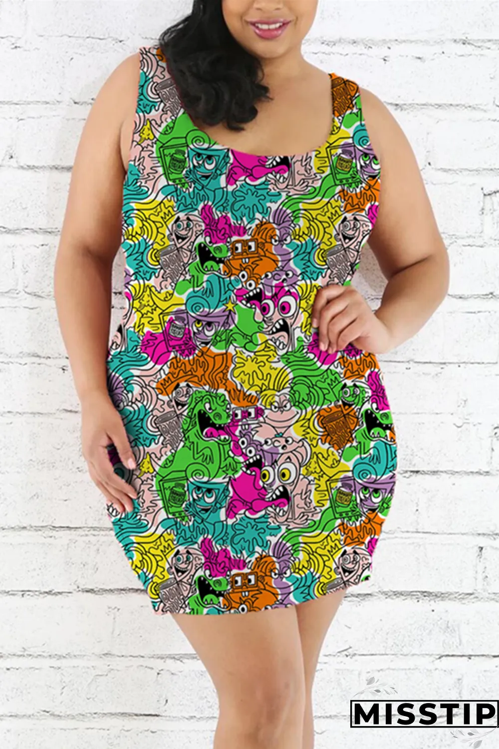 Multicolor Fashion Casual Printed Sleeveless Plus Size Dress