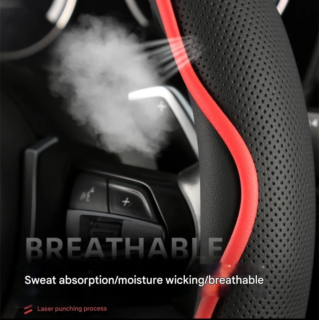 Universal steering wheel cover for all seasons, ultra-thin, breathable, wear-resistant and non-slip (customizable with car logo)