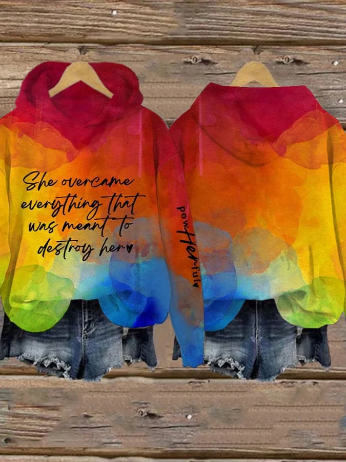 Women's She Overcame Everything Thet Was Meant To Destroy Her Printed Mental Health Casual Long Sleeve Sweatshirt socialshop
