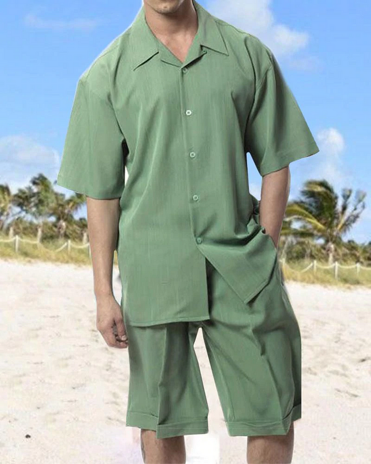 Two Piece Short Sleeve Print Walking Suit Set With Shorts