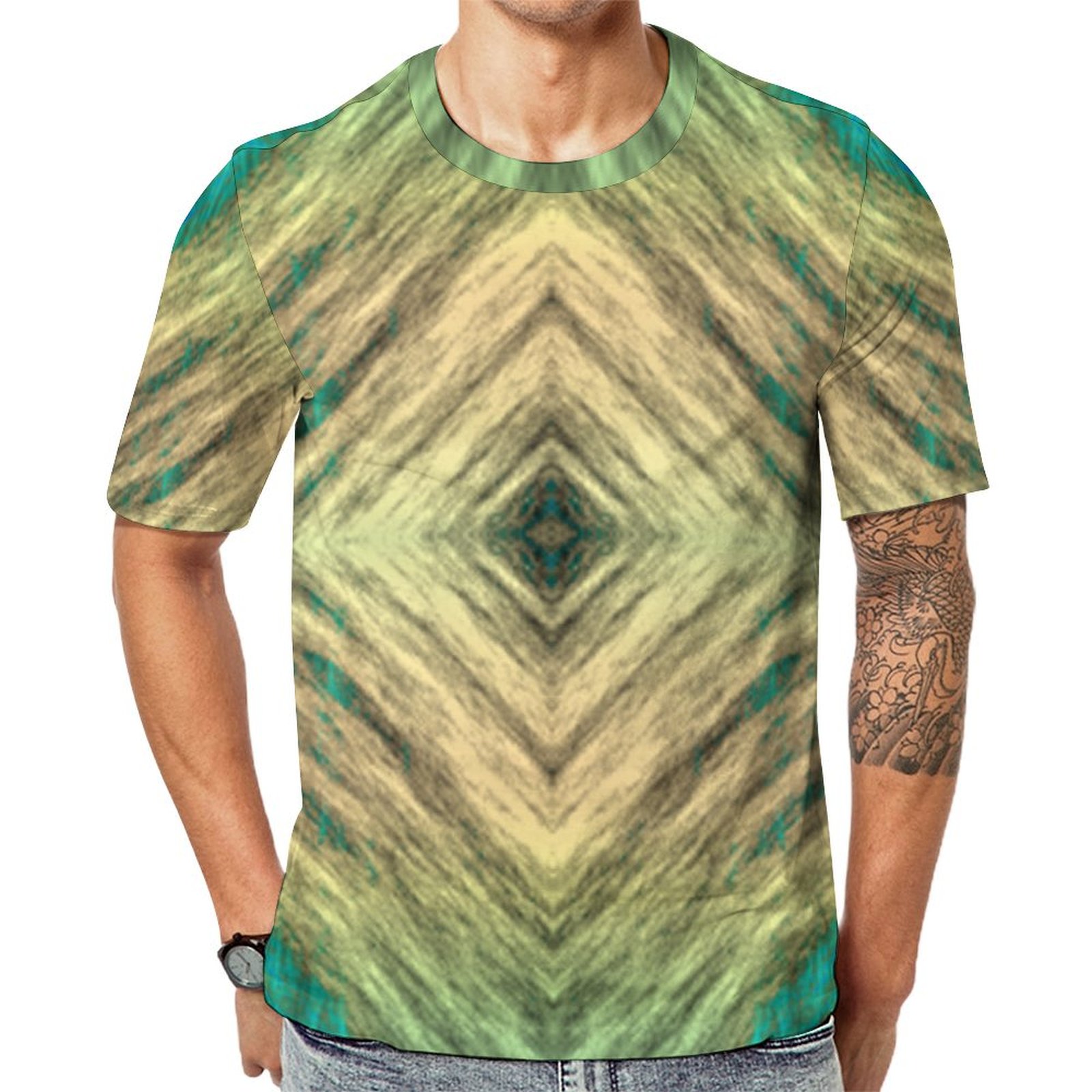 Hip Yellow Green Blue Teal Turquoise Blue Art Short Sleeve Print Unisex Tshirt Summer Casual Tees for Men and Women Coolcoshirts