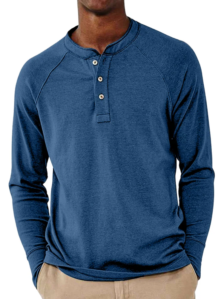 Men's Solid Color Everyday Cotton Long Sleeve Henley Shirt