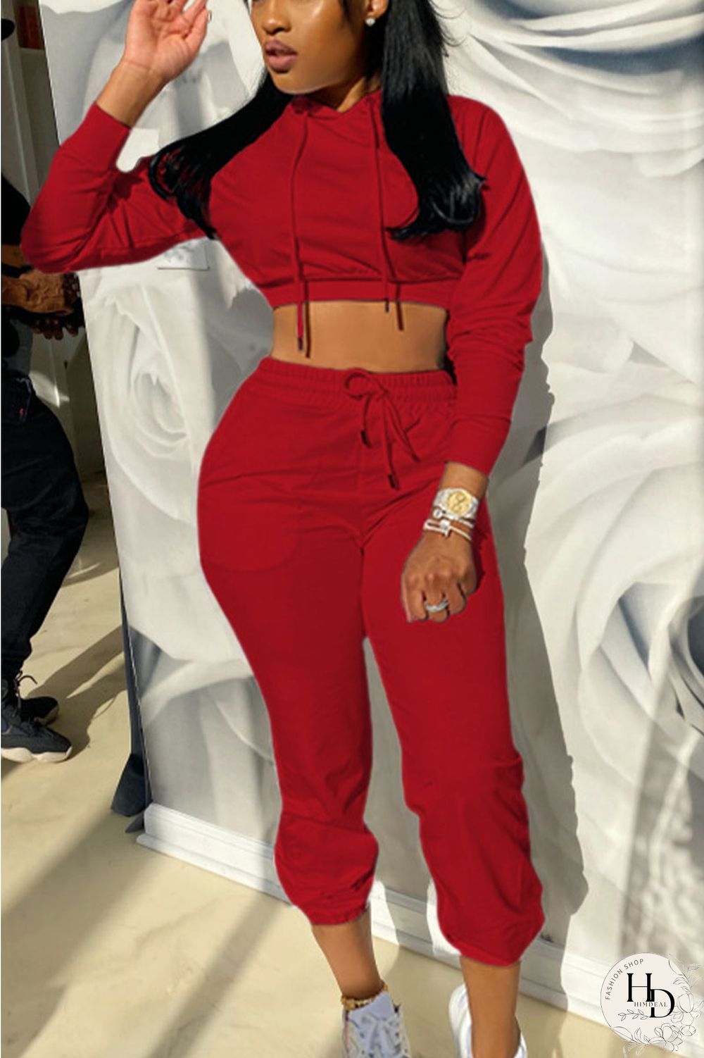 Orange Sportswear Solid Patchwork Hooded Collar Long Sleeve Regular Sleeve Short Two Pieces