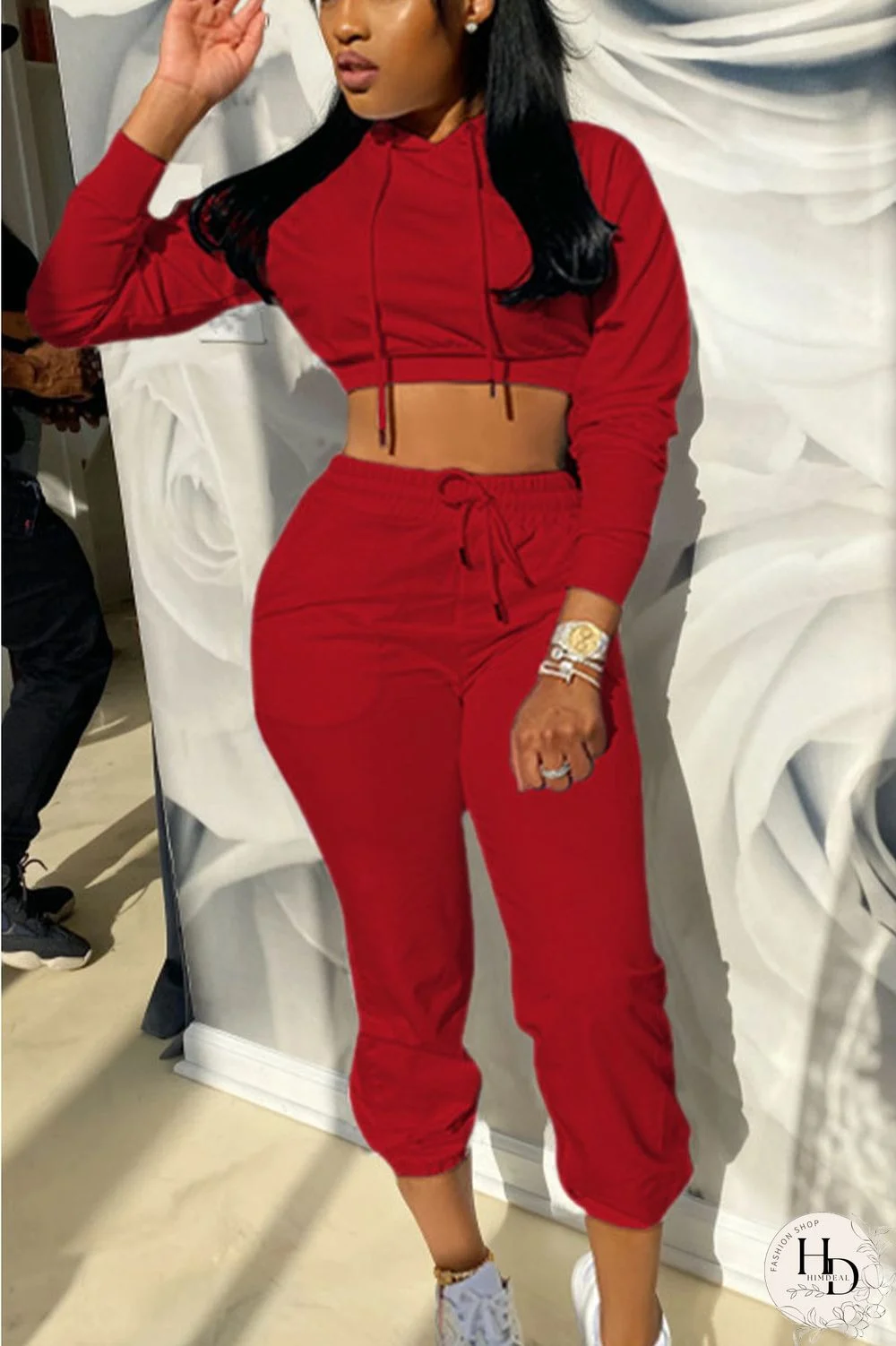 Orange Sportswear Solid Patchwork Hooded Collar Long Sleeve Regular Sleeve Short Two Pieces