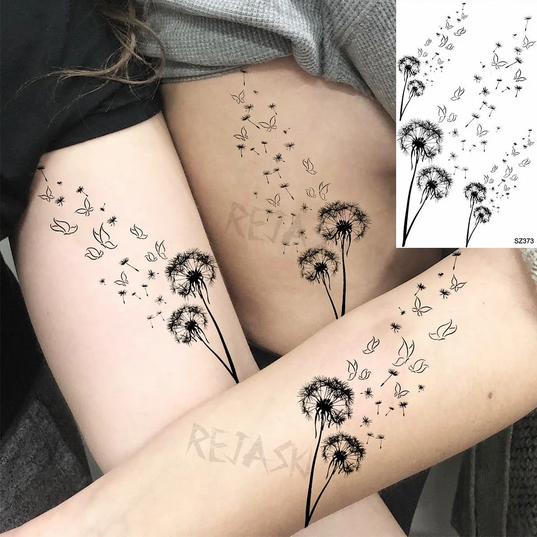 Black Little Dandelion Fashion Feet Temporary Tattoos For Women Adult Feather Spartan Realistic Fake Tattoo Body Art Tatoo Decal