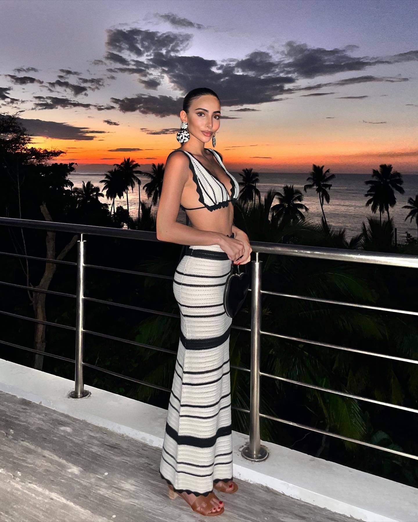 Ootddress Knitwear 2 Piece-Set Striped Maxi Skirt Female Bustier Bandage And High Waist Long Skirt Sets Fashion Summer Women Outfits