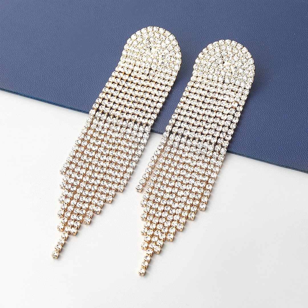 Shining rinestone tassel dangle earrings-zachics