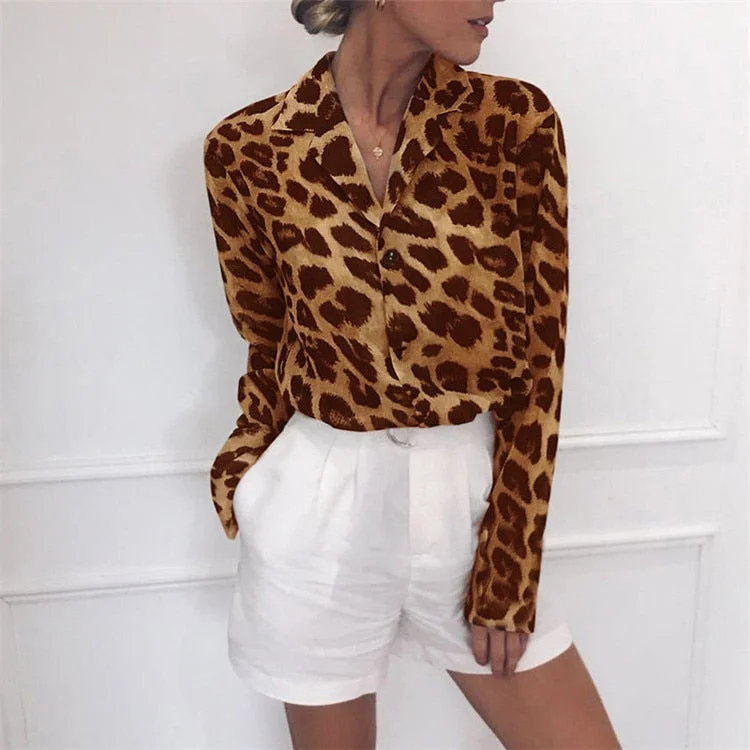 Jocoo Jolee Women Casual Long Sleeve Leopard Chiffon Blouse Spring Office Lady urn Down Collar Loose Shirts Oversized Tunic Tops