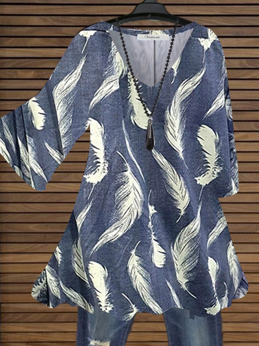 Women's V-Neck Long Sleeve Printed Tops