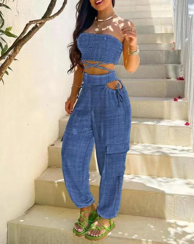 Mongw Mongw New Women's Chest Strap Waist Hole Overalls Trouser Suit