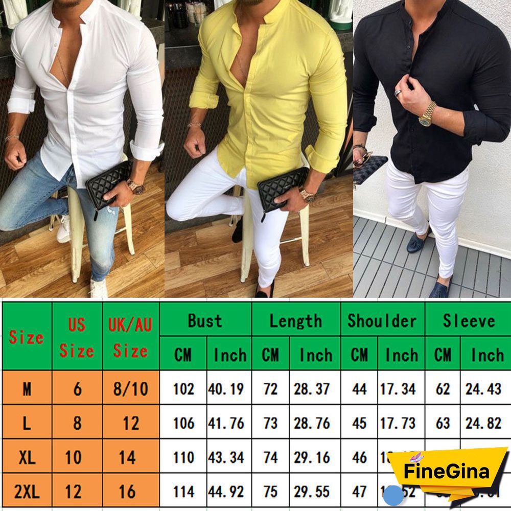 Men Long Sleeve Shirt Button Up Casual Top Male V-Neck Button Tee Shirts M-2XL