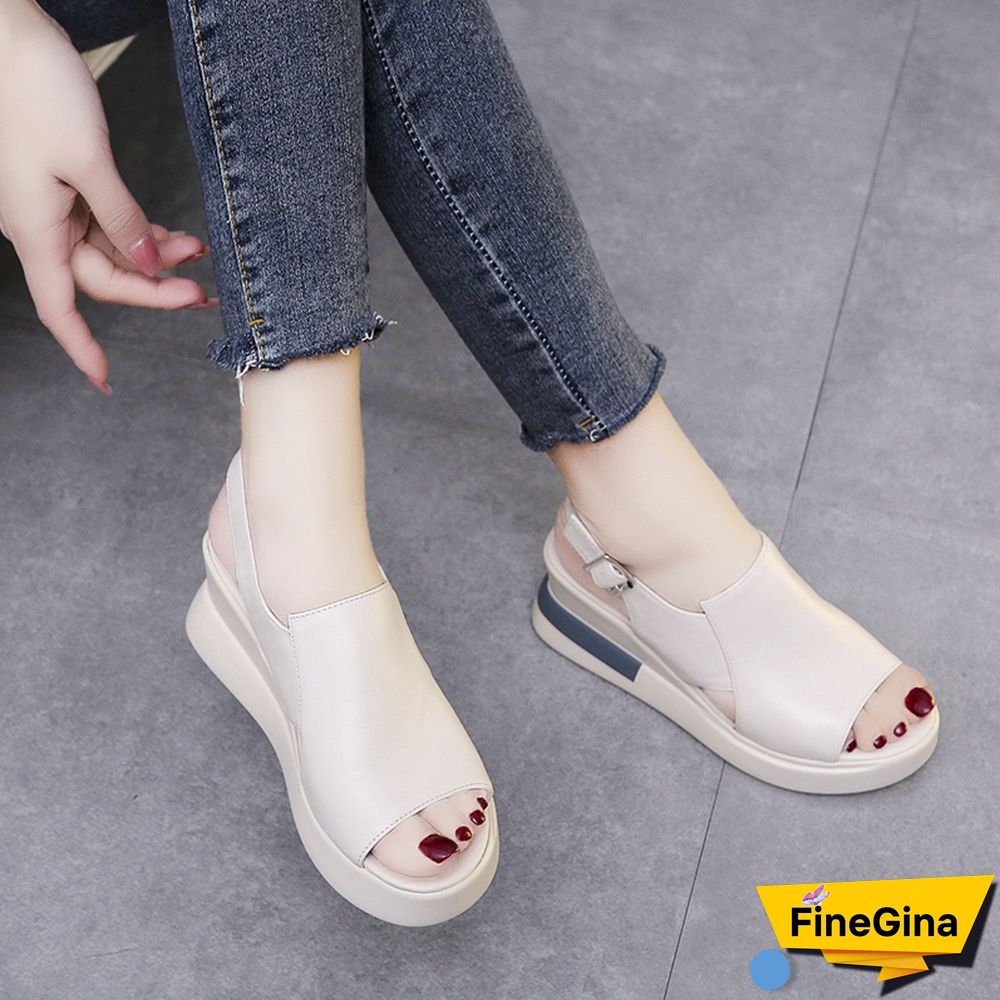 Summer Wedge Shoes For Women Sandals Solid Color Open Toe High Heels Casual Ladies Buckle Strap Fashion Female Sandalias Mujer