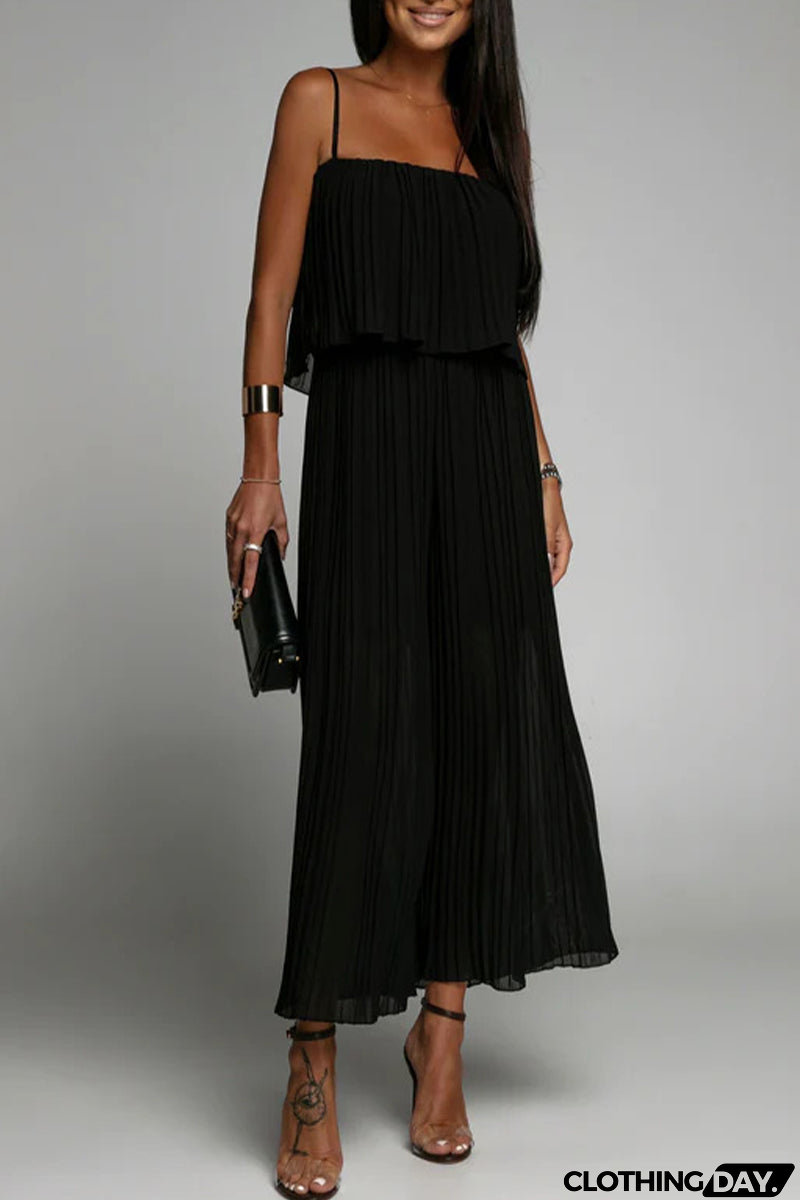 Casual Simplicity Solid Fold Strapless Loose Jumpsuits(3 Colors)