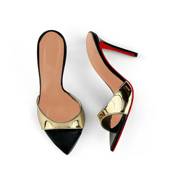 120mm/100mm Women's Sandals Strap Pointed Toe Stitching Mules Red Bottom Heels