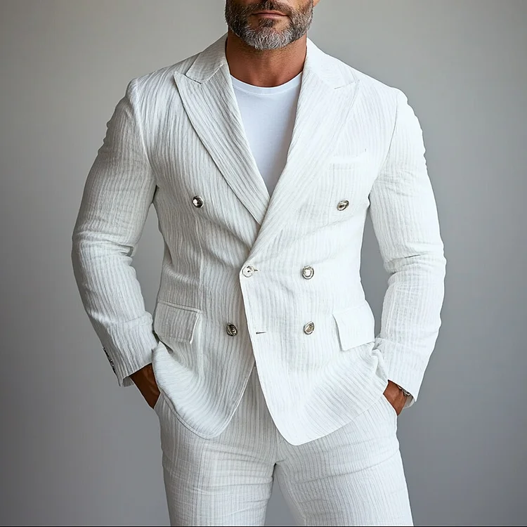 Men's Peak Lapel Long Sleeve Double Breasted Fold Blazer