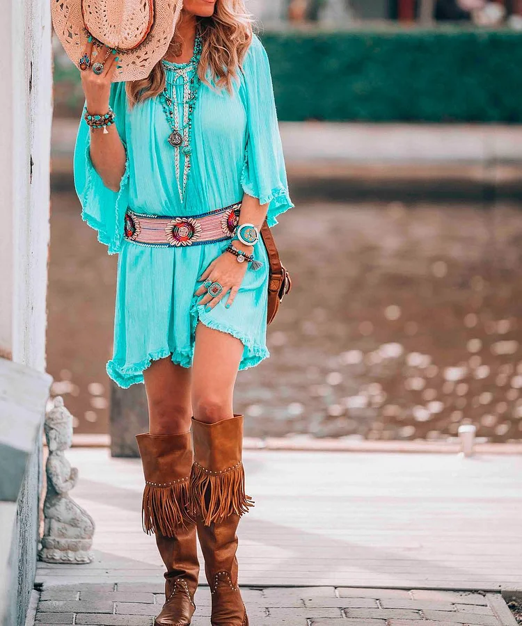 Women's Summer Solid Color 3/4 Sleeve Dress