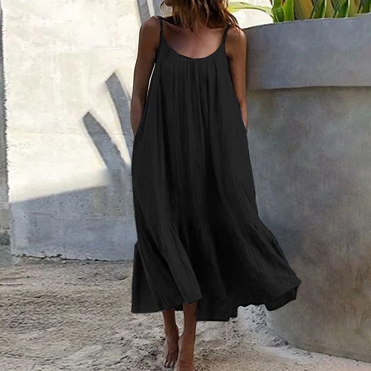 Casual Sling Solid Color Midi Dress