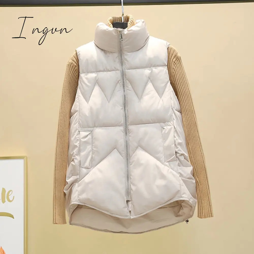 Ingvn - Autumn Winter Down Cotton Soild Women’s Vest Short Style New Slim Fashion Stand - Up