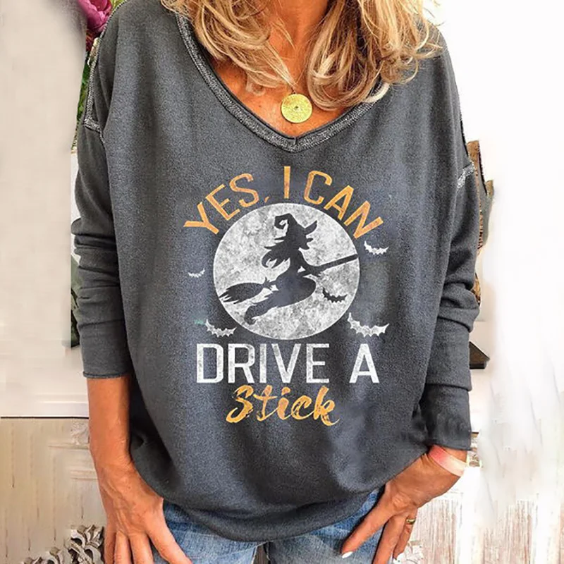 Yes, I Can Drive A Stick Printed V-neck Long Sleeve T-shirt