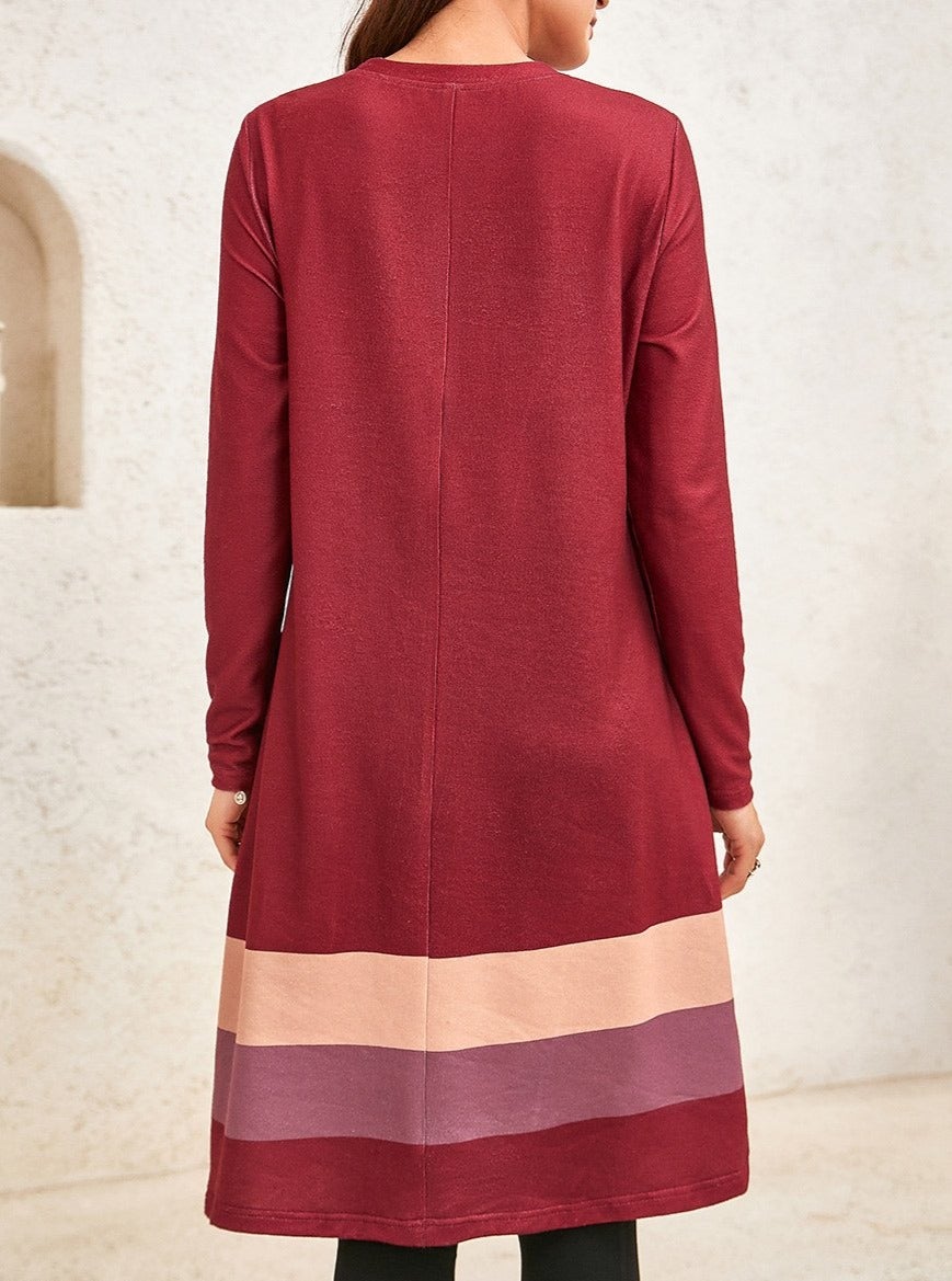 Ladies Striped Printed Long Sleeve Knit Dress