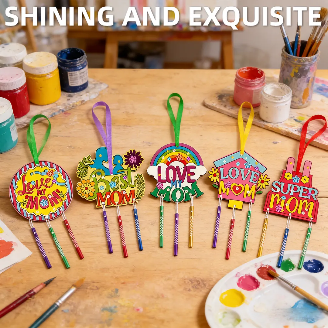 Mothers Day DIY Oil Painting Wind Chimes Wood  Chime Ornament Drawing Spring Craft Pendants for Beginners Adults Gift Home Wall Decor (Wind Chimes B)