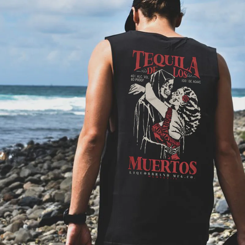 Tequila De Los Muertos Printed Skeleton Lover Vest -  