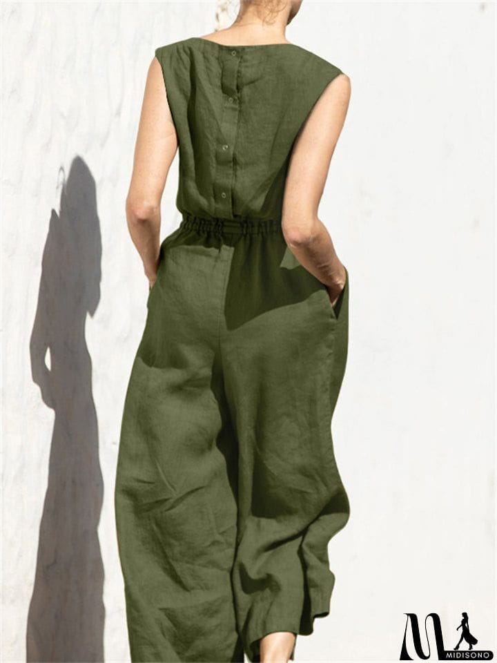 MidiSono - Summer Solid High Waist Sleeveless Lady Fashion Classy Jumpsuit