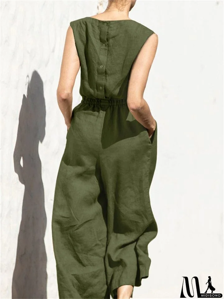 MidiSono - Summer Solid High Waist Sleeveless Lady Fashion Classy Jumpsuit