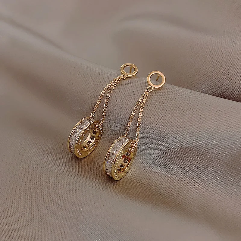 High level design zircon Circle Pendant Earrings Fashion Korean women jewelry party elegant Drop Earrings Halloween Earrings