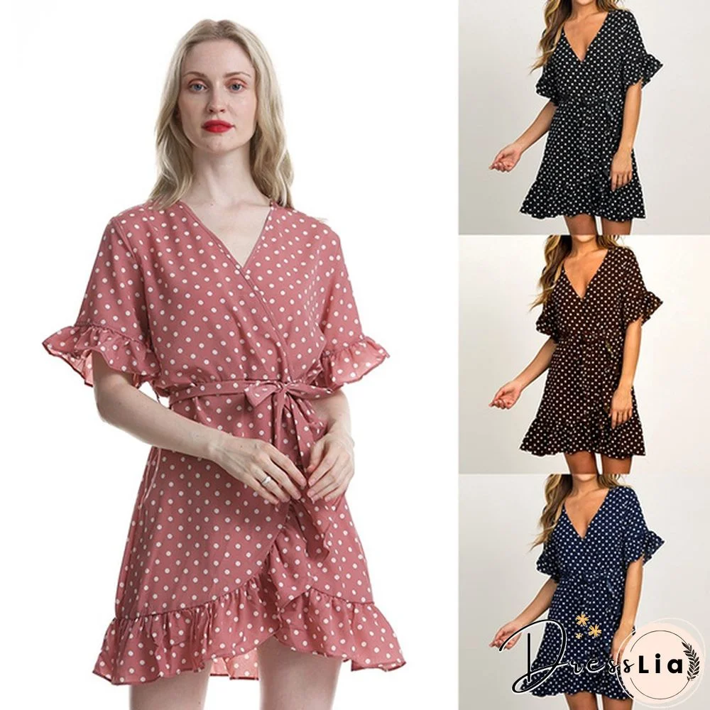 Women's Fashion Boho Chiffon Dress Ladies Polka Dot Beach Dress