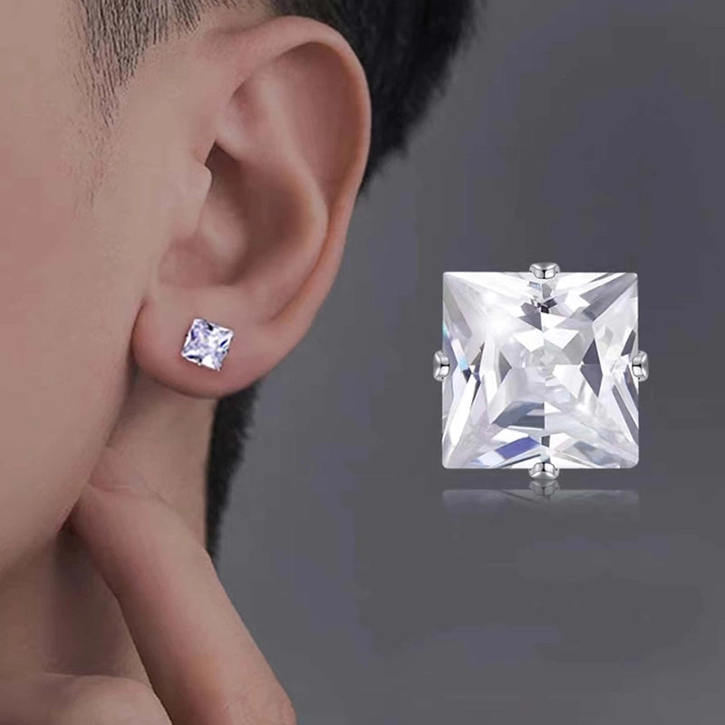 1 Pair Minimalist Square Inlay 304 Stainless Steel Zircon Ear Studs