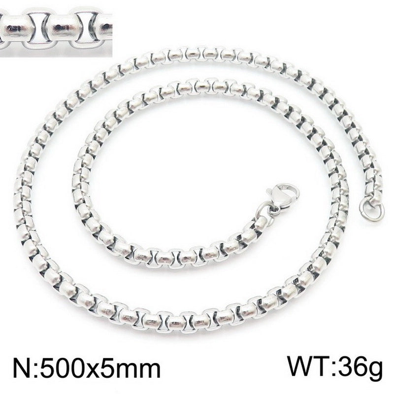 Fashion Classics Square Pearl Chain Men’s And Women’s Titanium Steel Necklace