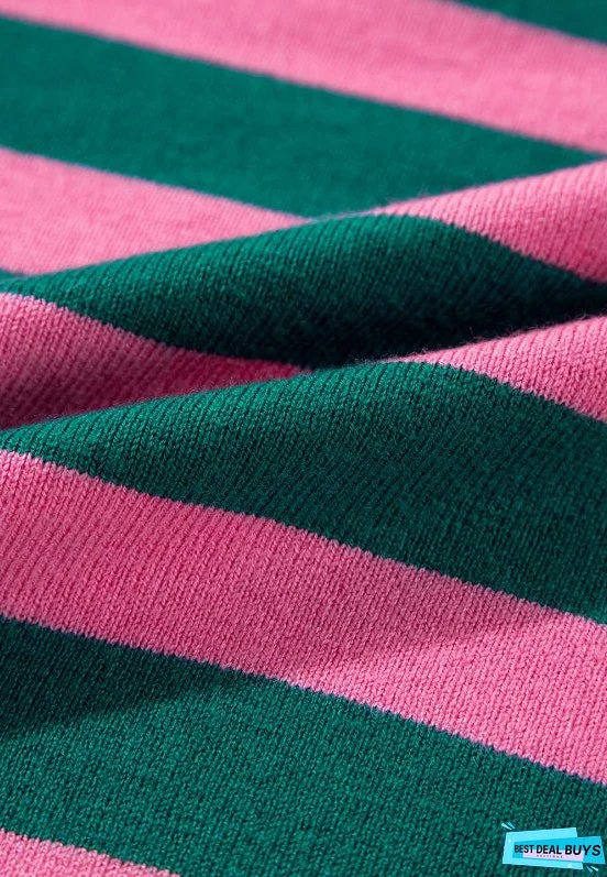 Contrast Striped Quarter Zip Long Sleeve Sweater