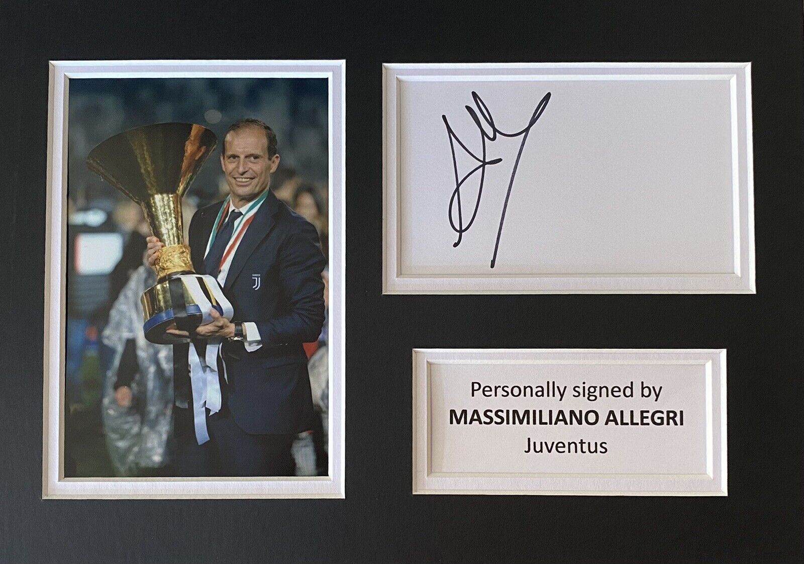Massimiliano Allegri Hand Signed White Card In A4 Juventus Mount Display, Proof