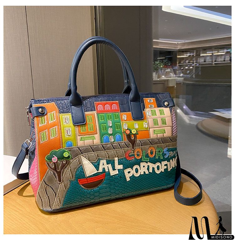 MidiSono - Women Fashion Retro Embroidery Large Capacity Messenger Bag