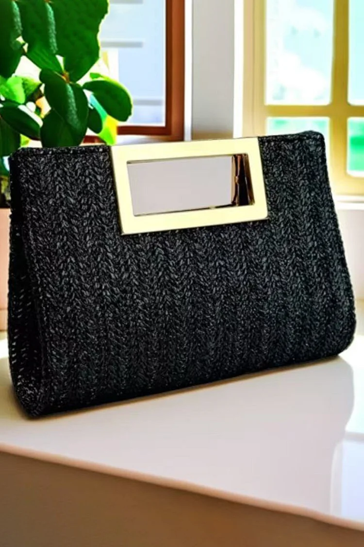 Formal Solid Color Magnetic Clasp Metal Chain Square Woven Handbag 2024 - Xpluswear