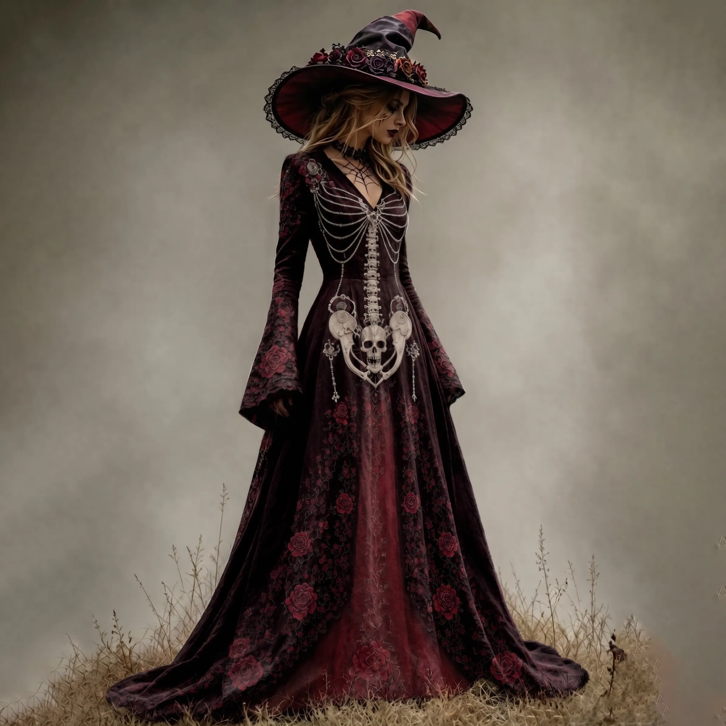Women's Halloween Color Block Floral Print Velvet Dress artswardrobe