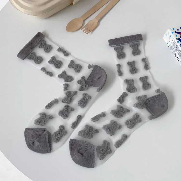 Glass Silk Cartoon Bear Socks