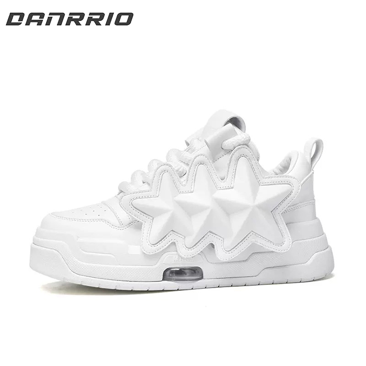 DANRRIO Couples New Trend Leather Thick Sole Luxury Cowhide White Sneakers DANRRIO.COM DANRRIO